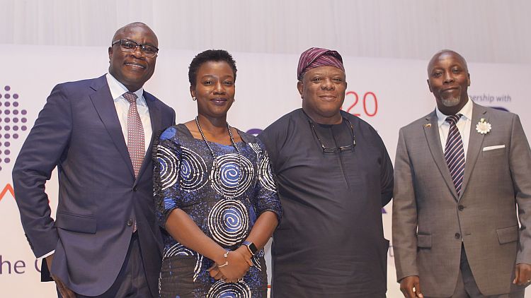 Left to Right Wale Ajayi, Partner, KPMG; Adenike Adeyemi, Executive Director, FATE Foundation; Laoye Jaiyeola, CEO, Nigeria Economic Summit Group; and Max Menkiti, CEO, Millennium Apartments and President, FATE Alumni ExCo at the 2020 FATE Business Outlook.